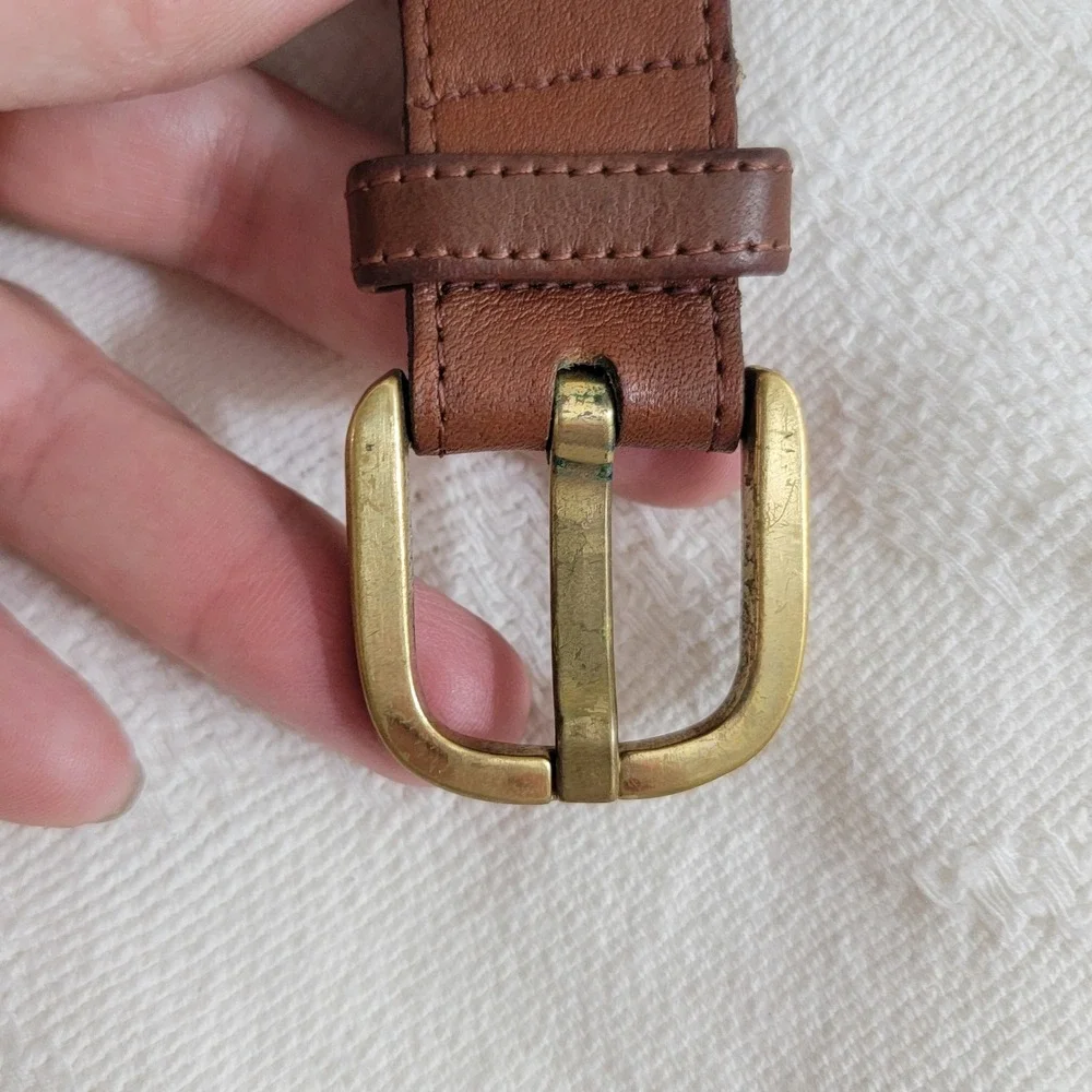Mens Navy Red Striped Canvas Leather Belt Brass Italy Buckle Size 36 Preppy